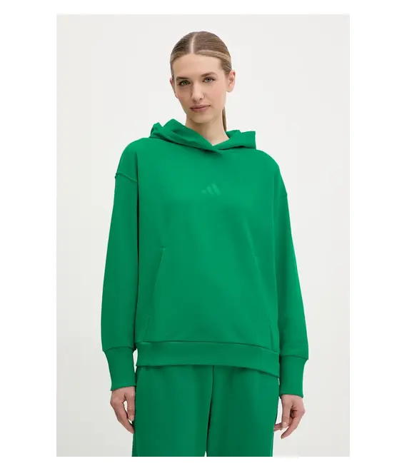 Βαμβακερή μπλούζα adidas ALL SZN γυναικεία, χρώμα: πράσινο, με κουκούλα, JD4719