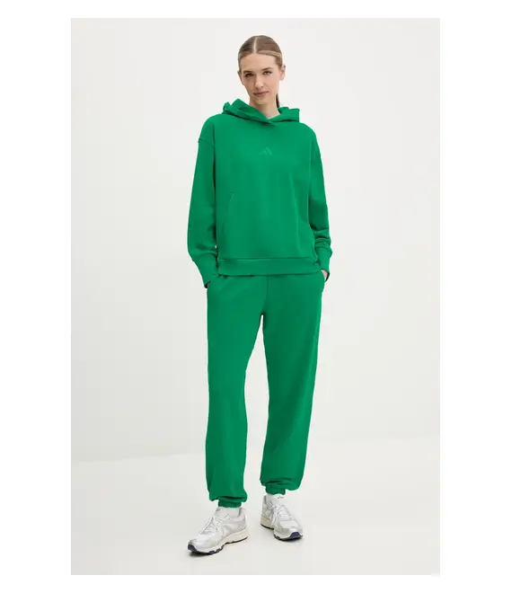Βαμβακερή μπλούζα adidas ALL SZN γυναικεία, χρώμα: πράσινο, με κουκούλα, JD4719