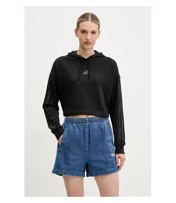 Μπλούζα adidas W AOP Blur χρώμα: μαύρο, με κουκούλα, JC6244