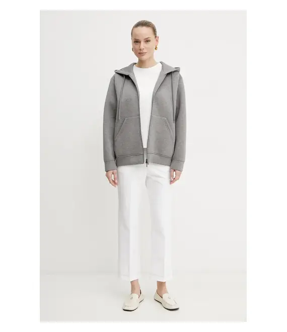 Μπλούζα Weekend Max Mara χρώμα: γκρι, με κουκούλα, 2515911021600