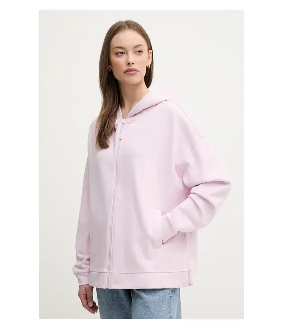 Βαμβακερή μπλούζα United Colors of Benetton γυναικεία, χρώμα: ροζ, με κουκούλα, 3UNID500R