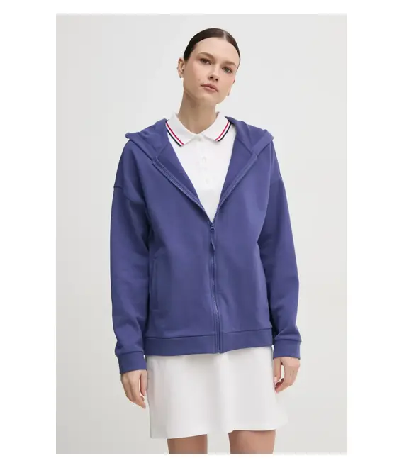 Βαμβακερή μπλούζα United Colors of Benetton γυναικεία, χρώμα: μοβ, με κουκούλα, 3UNID500R