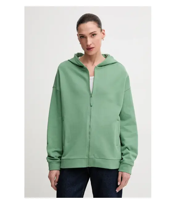 Βαμβακερή μπλούζα United Colors of Benetton γυναικεία, χρώμα: πράσινο, με κουκούλα, 3UNID500R
