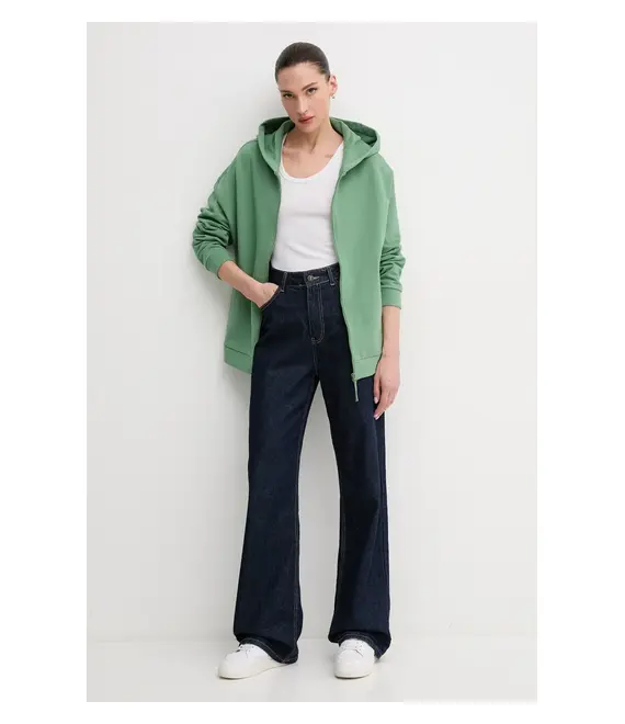 Βαμβακερή μπλούζα United Colors of Benetton γυναικεία, χρώμα: πράσινο, με κουκούλα, 3UNID500R