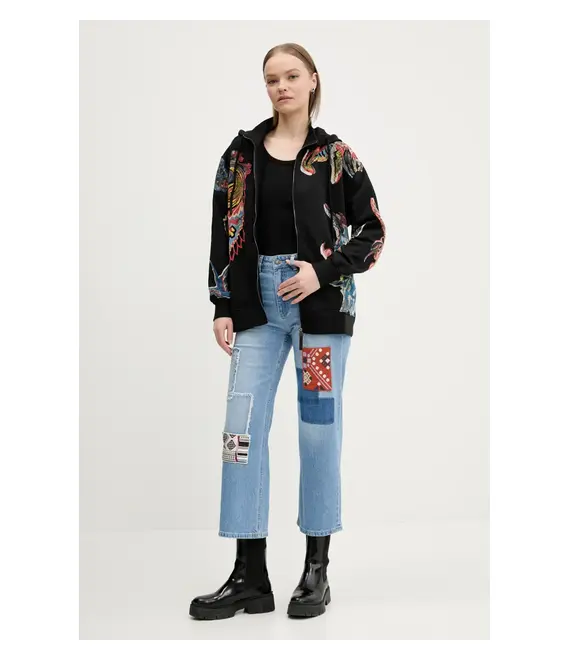 Βαμβακερή μπλούζα Desigual MELTED PAISLEYS γυναικεία, χρώμα: μαύρο, με κουκούλα, 25SWSK01