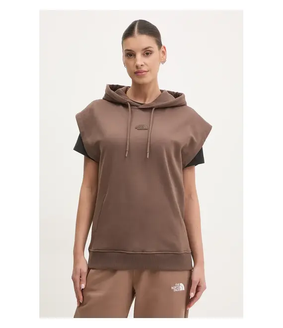 Βαμβακερή μπλούζα The North Face Relaxed γυναικεία, χρώμα: καφέ, με κουκούλα, NF0A8BW21OI1