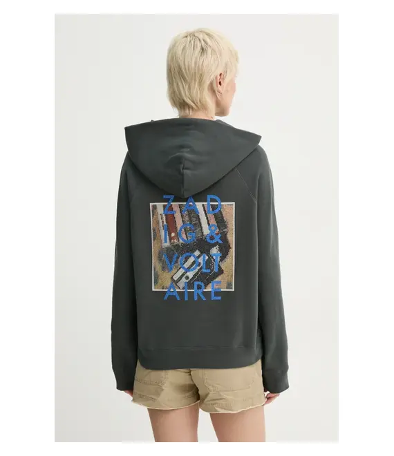 Μπλούζα ZADIG&VOLTAIRE χρώμα: γκρι, με κουκούλα, JWSS01602