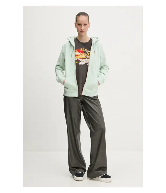 Βαμβακερή μπλούζα Superdry γυναικεία, χρώμα: πράσινο, με κουκούλα, W2012358A-1WM