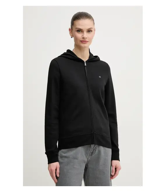 Βαμβακερή μπλούζα Calvin Klein γυναικεία, χρώμα: μαύρο, με κουκούλα, K20K208426