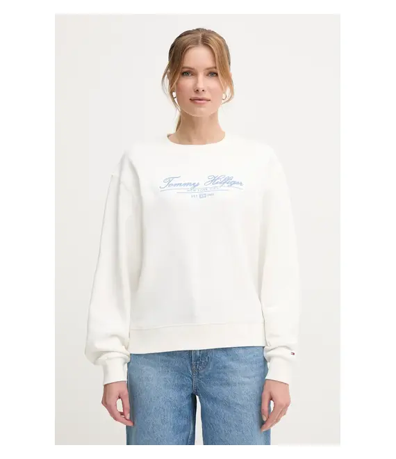 Βαμβακερή μπλούζα Tommy Hilfiger γυναικεία, χρώμα: άσπρο, WW0WW45430