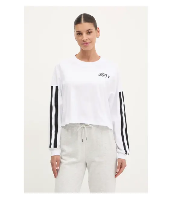 Βαμβακερή μπλούζα με μακριά μανίκια Dkny χρώμα: άσπρο, DP5T1226