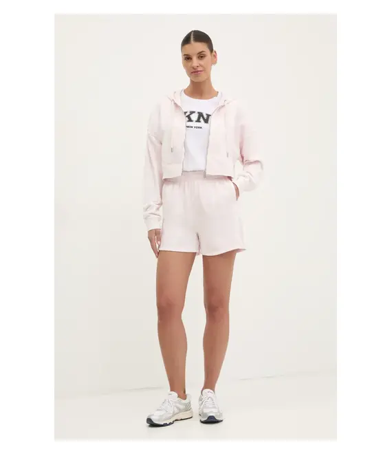 Βαμβακερή μπλούζα Dkny γυναικεία, χρώμα: ροζ, με κουκούλα, DP5J9578