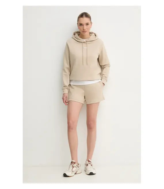 Βαμβακερή μπλούζα Calvin Klein Jeans γυναικεία, χρώμα: μπεζ, με κουκούλα, J20J225364