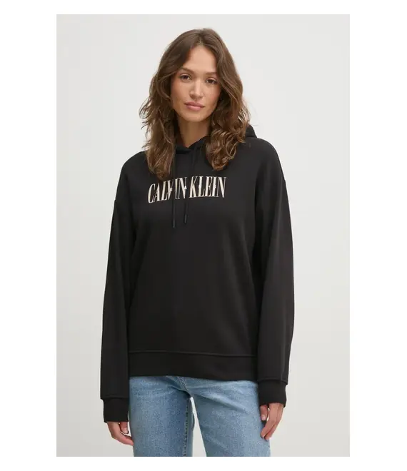 Βαμβακερή μπλούζα Calvin Klein Jeans γυναικεία, χρώμα: μαύρο, με κουκούλα, J20J225579