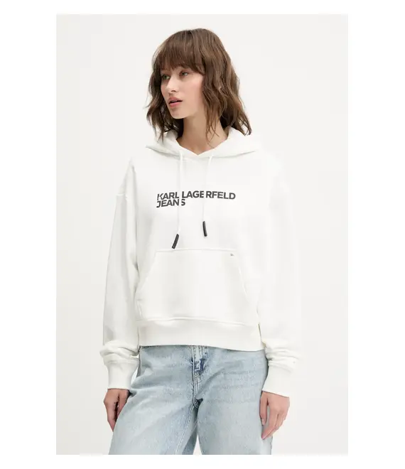 Μπλούζα Karl Lagerfeld Jeans χρώμα: άσπρο, με κουκούλα, A2W20053