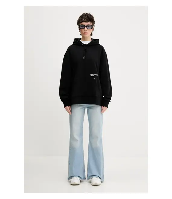 Βαμβακερή μπλούζα Karl Lagerfeld Jeans γυναικεία, χρώμα: μαύρο, με κουκούλα, A2W20078