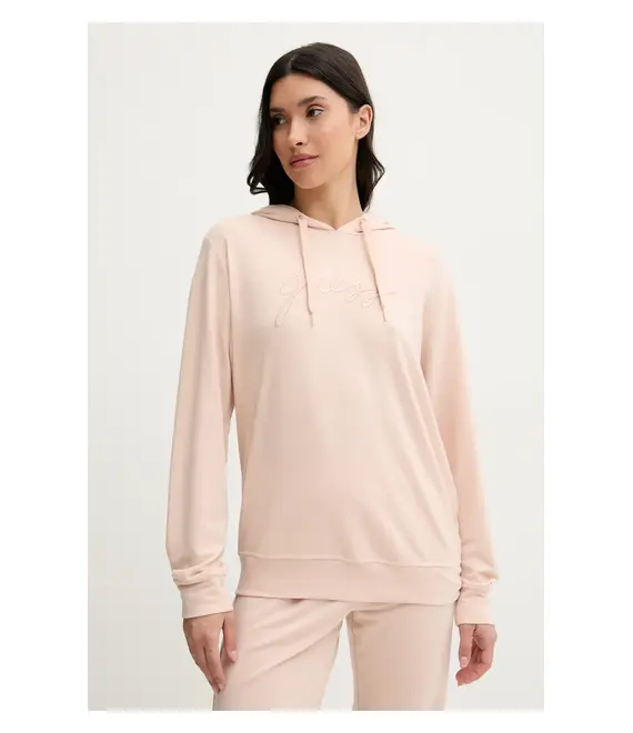 Μπλούζα Guess LUCIA χρώμα: μπεζ, με κουκούλα, O5GQ00 KCQP2
