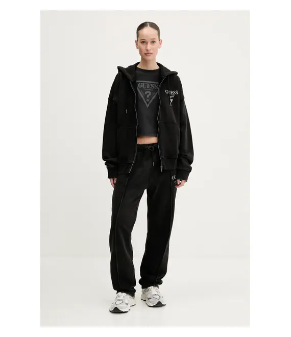 Βαμβακερή μπλούζα Guess Originals γυναικεία, χρώμα: μαύρο, με κουκούλα, M5GQ34 KCPR1