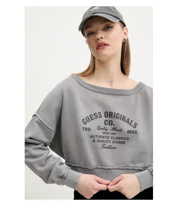 Βαμβακερή μπλούζα Guess Originals γυναικεία, χρώμα: γκρι, W5GQ23 K68I4