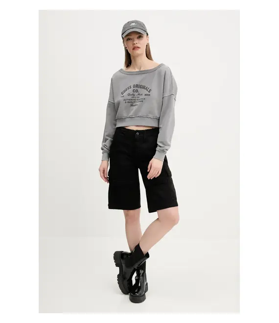 Βαμβακερή μπλούζα Guess Originals γυναικεία, χρώμα: γκρι, W5GQ23 K68I4