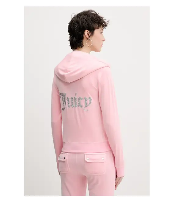 Βελούδινη μπλούζα Juicy Couture ROBERTSON CAVIAR χρώμα: ροζ, JCBAS125805