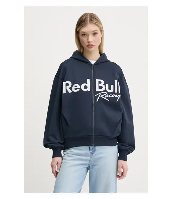 Βαμβακερή μπλούζα Red Bull Racing x Pepe Jeans LOGO ZIP HOODIE γυναικεία, χρώμα: ναυτικό μπλε, με κουκούλα, RL580011
