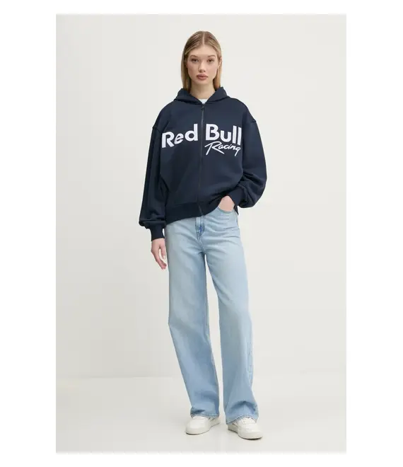 Βαμβακερή μπλούζα Red Bull Racing x Pepe Jeans LOGO ZIP HOODIE γυναικεία, χρώμα: ναυτικό μπλε, με κουκούλα, RL580011