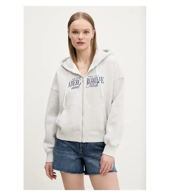 Μπλούζα Abercrombie & Fitch χρώμα: γκρι, με κουκούλα, KI185-5011