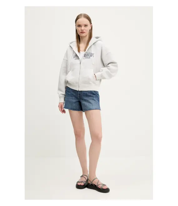 Μπλούζα Abercrombie & Fitch χρώμα: γκρι, με κουκούλα, KI185-5011