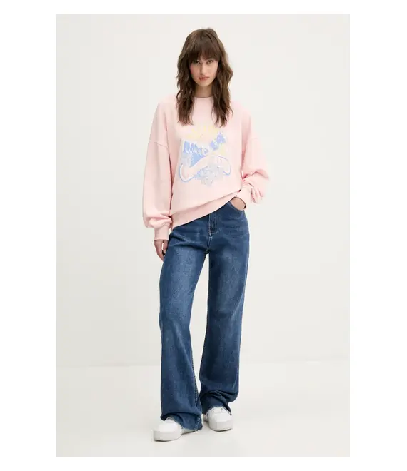 Βαμβακερή μπλούζα Guess Jeans γυναικεία, χρώμα: ροζ, W5GQ16 K68I4