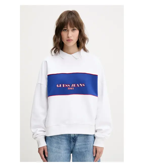Βαμβακερή μπλούζα Guess Jeans γυναικεία, χρώμα: άσπρο, W5GQ17 K68I4