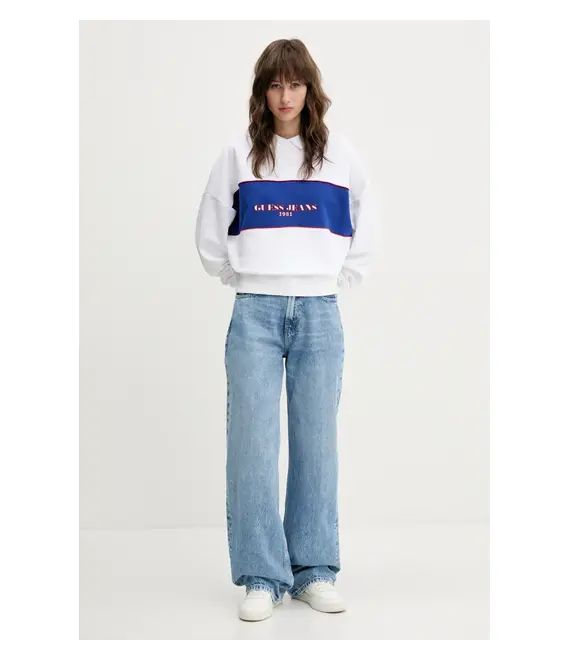 Βαμβακερή μπλούζα Guess Jeans γυναικεία, χρώμα: άσπρο, W5GQ17 K68I4