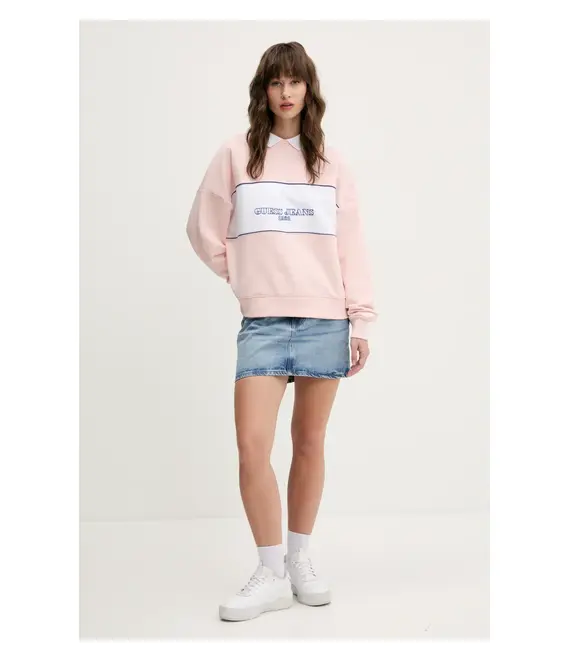 Βαμβακερή μπλούζα Guess Jeans γυναικεία, χρώμα: ροζ, W5GQ17 K68I4