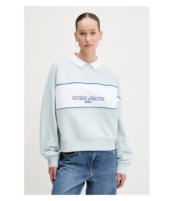 Βαμβακερή μπλούζα Guess Jeans γυναικεία, χρώμα: μπλε, W5GQ17 K68I4