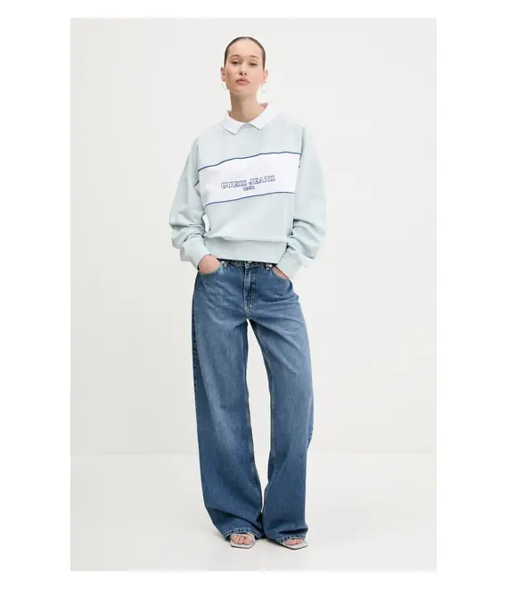 Βαμβακερή μπλούζα Guess Jeans γυναικεία, χρώμα: μπλε, W5GQ17 K68I4
