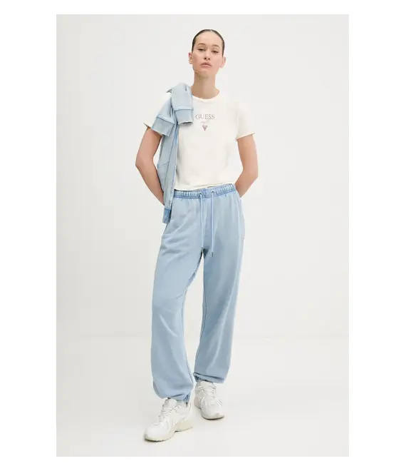 Βαμβακερή μπλούζα Guess Jeans γυναικεία, χρώμα: μπλε, W5GQ28 KCTJ1