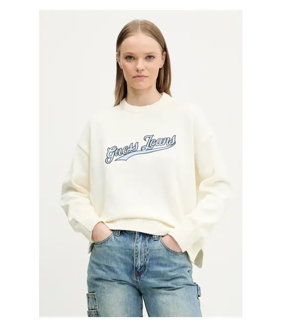 Βαμβακερό πουλόβερ Guess Jeans γυναικείο, χρώμα: μπεζ, W5GR00 Z3HM1