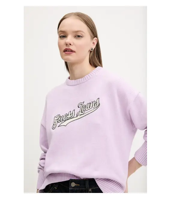 Βαμβακερό πουλόβερ Guess Jeans γυναικείο, χρώμα: μοβ, W5GR00 Z3HM1