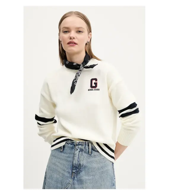 Βαμβακερό πουλόβερ Guess Jeans γυναικείο, χρώμα: μπεζ, W5GR01 Z3HM1