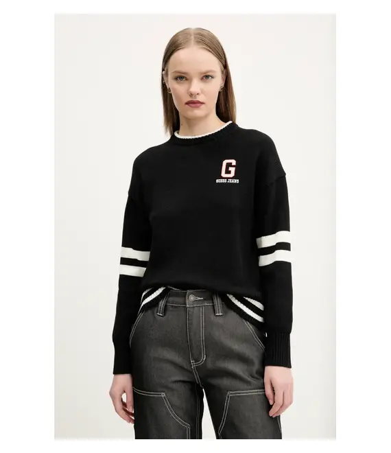 Βαμβακερό πουλόβερ Guess Jeans γυναικείο, χρώμα: μαύρο, W5GR01 Z3HM1