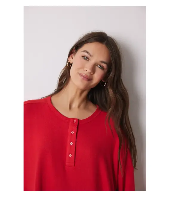 Μακρυμάνικη μπλούζα πιτζάμας women'secret MIX AND MATCH PERFECT MATCH χρώμα: κόκκινο, 3278429