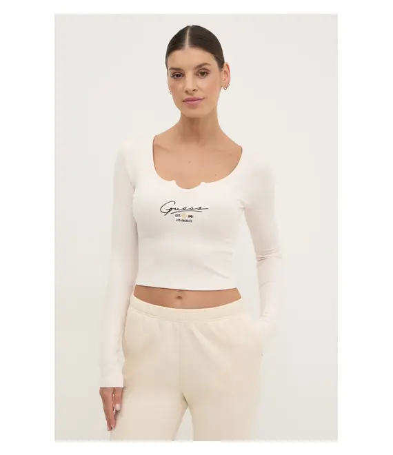 Μακρυμάνικο Guess SUZANNE χρώμα: μπεζ, V5RP01 KBCO2