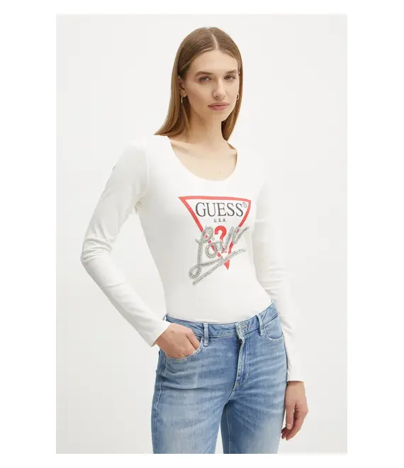 Μακρυμάνικο Guess χρώμα: μπεζ, W5RI64 I3Z14