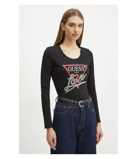 Μακρυμάνικο Guess χρώμα: μαύρο, W5RI64 I3Z14