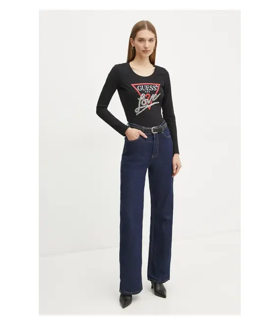 Μακρυμάνικο Guess χρώμα: μαύρο, W5RI64 I3Z14