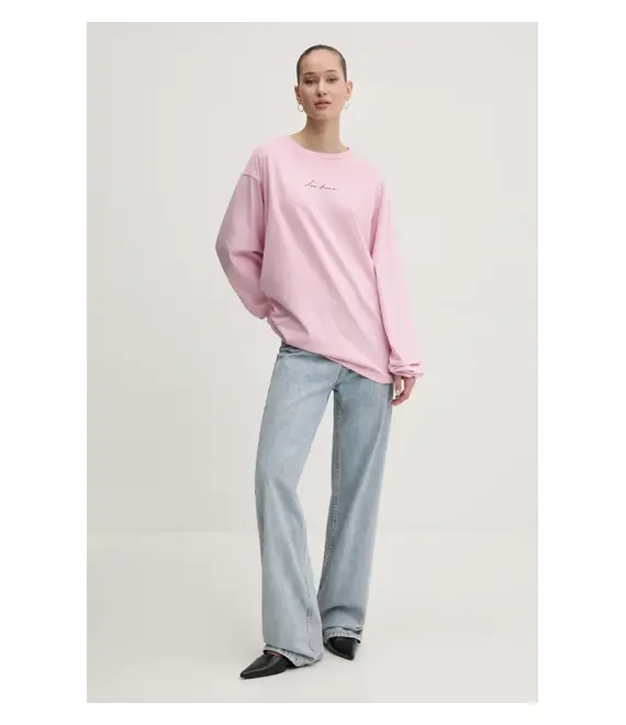 Βαμβακερή μπλούζα με μακριά μανίκια Moschino Jeans χρώμα: ροζ, 1208 3229