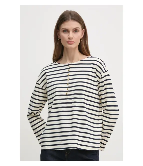 Βαμβακερή μπλούζα με μακριά μανίκια Tommy Hilfiger χρώμα: μπεζ, WW0WW45437