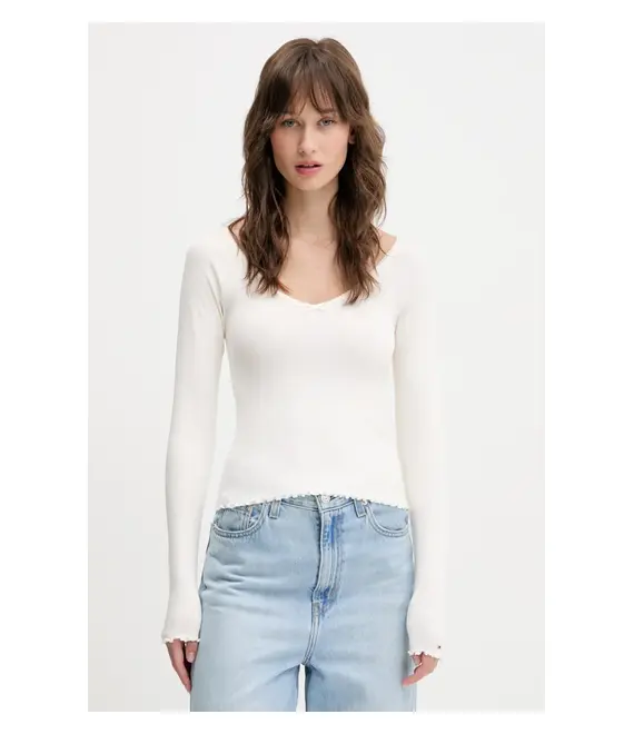 Μακρυμάνικο Tommy Jeans χρώμα: μπεζ, DW0DW20236