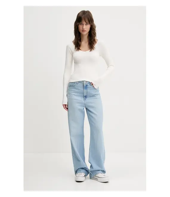 Μακρυμάνικο Tommy Jeans χρώμα: μπεζ, DW0DW20236