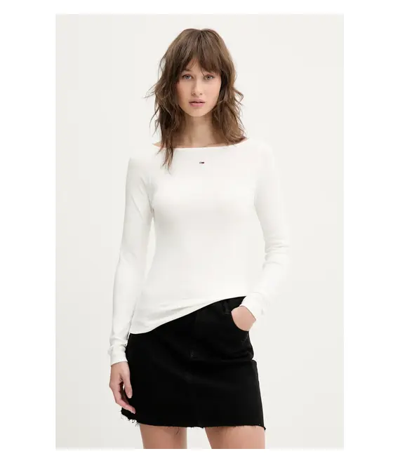 Μακρυμάνικο Tommy Jeans χρώμα: άσπρο, DW0DW21350